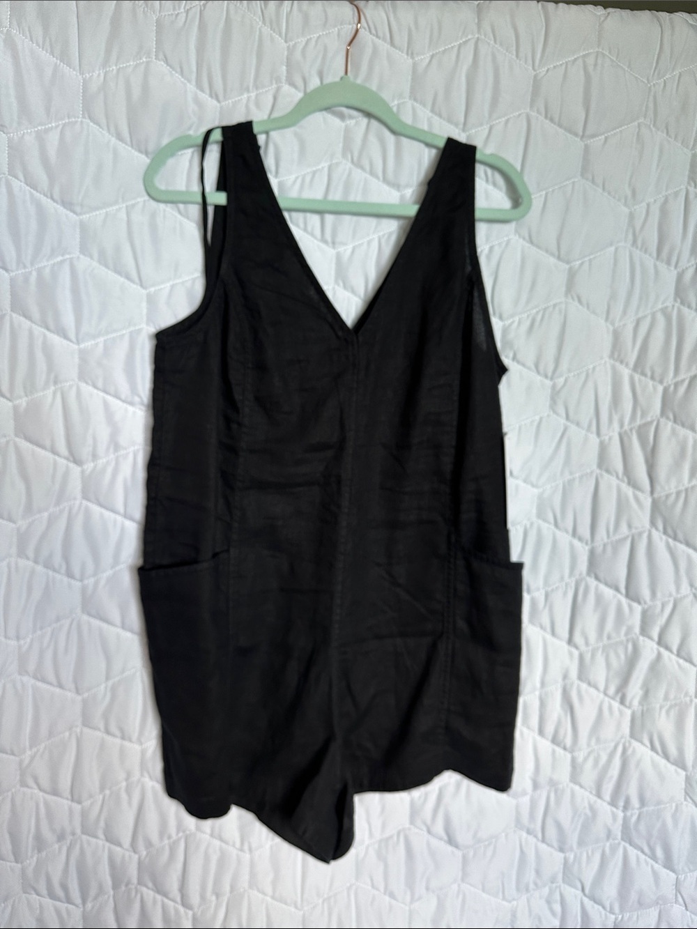 Athleta Black V-Neck Linen Romper